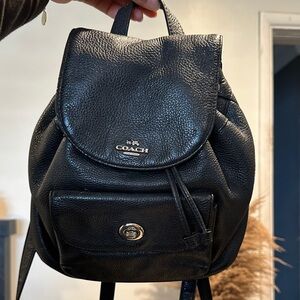 COACH Black Pebbled Leather Mini Backpack with Turnlock Pocket